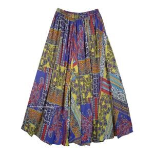 Patchwork Super Flowy New‎ boutique full maxi skirt blue yellow plus Size 2X New